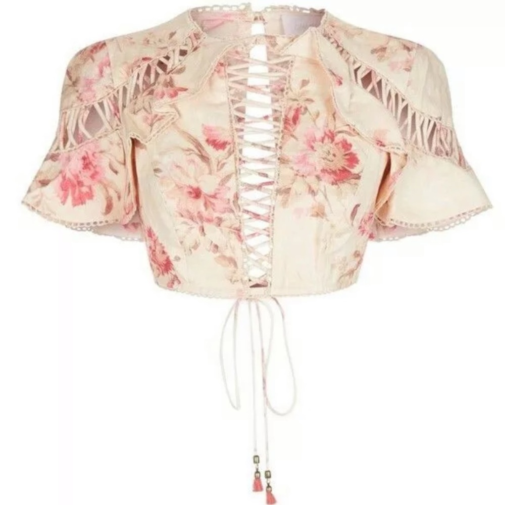 New ZIMMERMANN Corsair Flutter Lace Up Crop Top Size 3 (US 10)